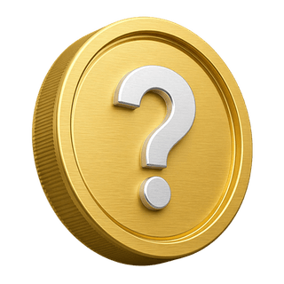 Een gouden 3D-munt met vraagteken, gebruikt als decoratie op de FAQ-pagina